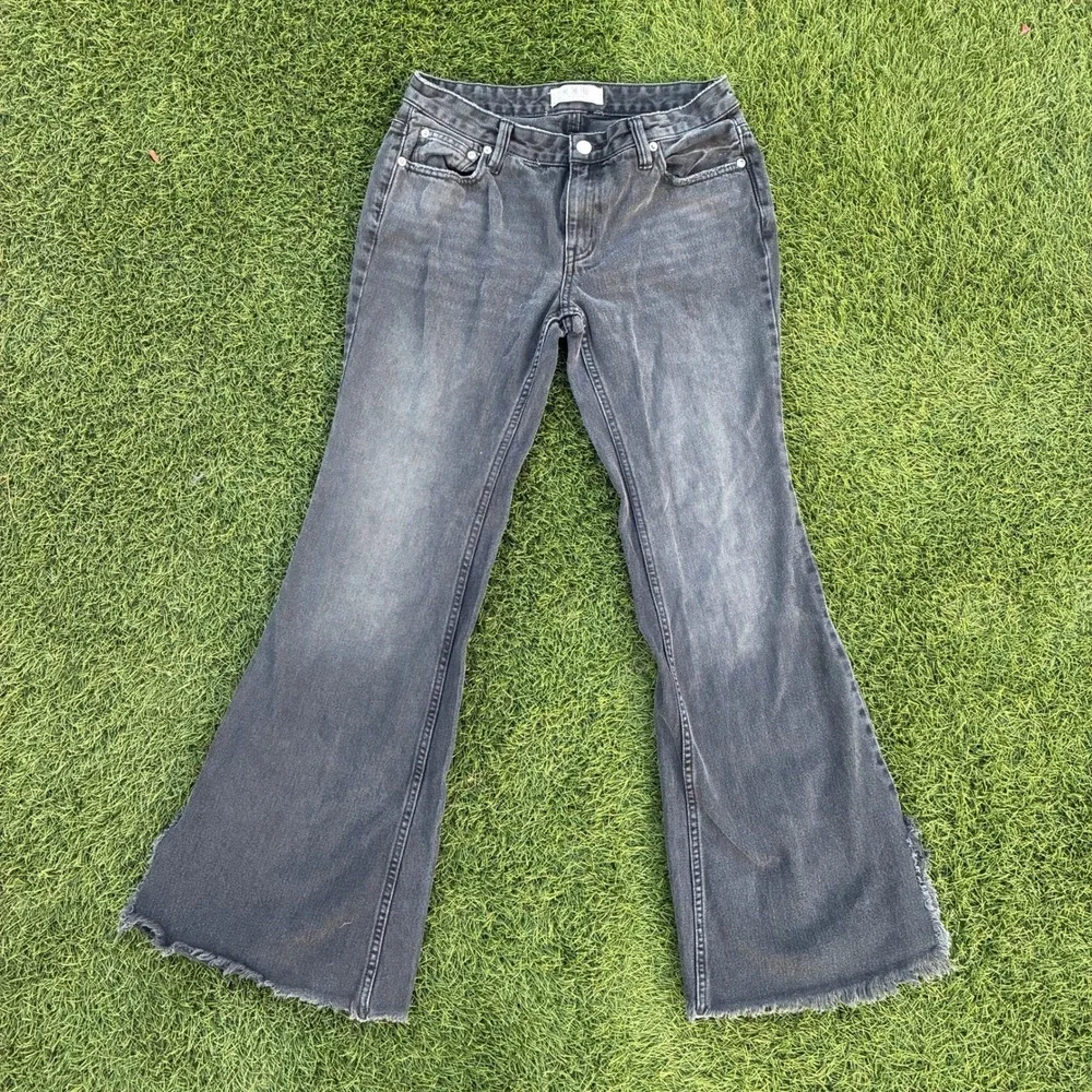 Free People We The Free 28x30 Black Flare Jeans Raw Hem Faded Denim Y2K Emo Goth